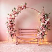 H881 Banc de parc en fer forgé rose, très populaire, avec dossier, pour décoration extérieure, mariage et centre commercial