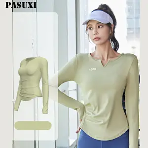 Camiseta para correr personalizada PASUXI, camisetas de Yoga de manga larga, venta al por mayor, ropa deportiva para niñas, camiseta de Entrenamiento para mujeres