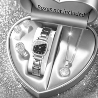 Montre à quartz décontractée pour femme, cadran numérique carré 10 mm, avec collier, boucles d'oreilles et bague assortis, boîtier en alliage