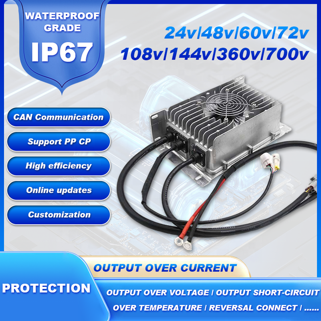 24V 60A 2KW IP67 Waterproof Battery Charger for Electric Cars Scooters with DC Fast Charging (90-265VAC Input 94% Efficiency)