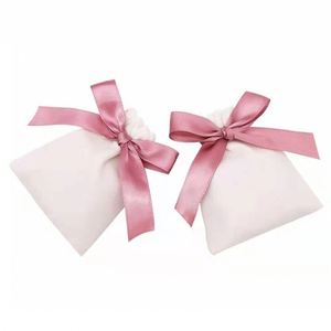 Small White Pink <b>Ribbon</b> Bow Velvet Jewelry Pouch Lovely Recyclable Cosmetic Packing <b>Wedding</b> Gift Bag with Drawstring - Product Image 5