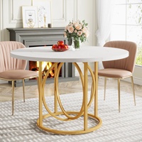 Table de cuisine ronde moderne Tribesigns, blanche, avec base dorée, table à manger en bois, table basse, meubles pour la maison et les restaurants