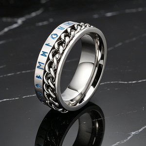 Bague rotative Viking en acier inoxydable lumineuse style nordique pour hommes, anti-stress - Product Image 1