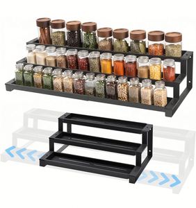 3-Tier Expandable Spice Rack <b>for</b> <b>Kitchen</b> Cabinet Metal Metal Display Shelves <b>for</b> Jars Bottles - Product Image 1