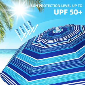 Sombrilla de playa extra grande de 1.6m 1.8m 2m 2.2m con diseño a rayas, ángulo ajustable, UPF 50+ para proteger del sol. - Product Image 6