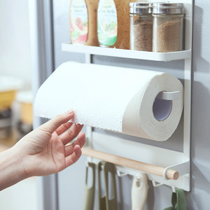 Organisateur de réfrigérateur en bois de fer, support de rangement magnétique blanc et noir multicouche avec ventouse pour la cuisine - Product Image 2