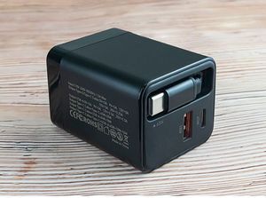 65W GaN Charger <b>with</b> Retractable Cable <b>USB</b> C US EU AU UK <b>Plugs</b> Wall Charger Block for All Phones - Product Image 4
