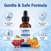 Complément alimentaire liquide de L-Lysine pour enfants OEM, saveur cerise-orange, favorise la croissance et le système immunitaire, sans gluten ni alcool