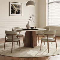 PurelyFeel Französischer Retro Massivholz Runder Tisch Kleiner Haushaltstisch 2024 Neuer Tisch Cremefarbener Designer-Steinplattentisch