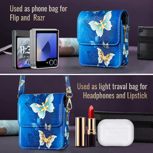 Étui universel en cuir PU pour téléphone portable avec long cordon pour MOTO Razr 60 Mini, compatible <span class=keywords><strong>Samsung</strong></span> <span class=keywords><strong>Z</strong></span> <span class=keywords><strong>Flip</strong></span> 7/6/5 - Product Image 2