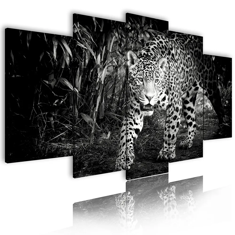 HD HiFi Farbe Tier Panther Leopard Leinwand Panel Benutzer definierte dekorative Malerei Home Decoration Landschaft Bild Drucke 5 Stück