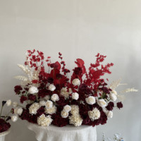 PPS Vente en gros de compositions florales artificielles rouges et blanches pour chemin de table, en soie, 100 cm, pour décoration de mariage