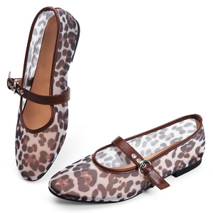 Fashion <strong>Leopard</strong> <strong>Flats</strong> for Women Mesh Ballet <strong>Flats</strong> Mary Jane Animal Print Shoes Slip on Casual Breathable Ballerina <strong>Flats</strong> - Product Image 1