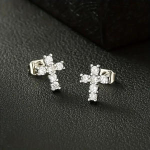 Pendientes de Cruz Papah Ammanstion, Plata 925, Oro Blanco, Joyería Religiosa Cristiana Unisex para Ceremonias - Product Image 4