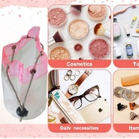 Sac à cordon en PVC transparent avec logo personnalisé, fond rond, pochette transparente pour emballage de cadeaux cosmétiques