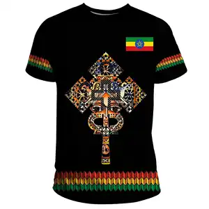 Ethiopian T-Shirt for Man Habesha Holy Cross Designs Cotton Summer T Shirts Short Sleeved Comfort Men's T-shirts Custom Clothing