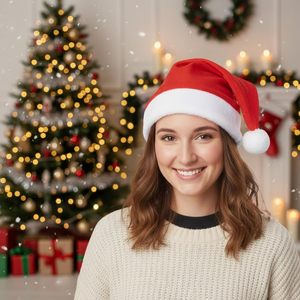 Chapeau de Noël classique rouge style Père Noël, accessoire de décoration pour fête de Noël, chapeau de Noël en peluche haut de gamme - Product Image 3