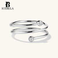 ICEBELA Perhiasan Trendi Berlapis Emas 18k Desainer Perak Sterling 925 Cincin Zirkon Unik Mewah Ringan untuk Wanita