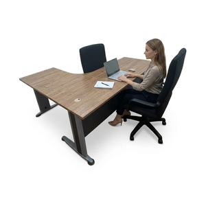 L Shape Durable Conference <b>Table</b> with Chipboard and Melamine Finish <b>Epoxy</b>-Coated Metal Legs Modern Design for Commercial Use - Product Image 1