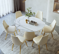 Ensemble de table à manger blanche en marbre, design nordique moderne, table de salle à manger en pierre épaissie, 6 et 8 chaises
