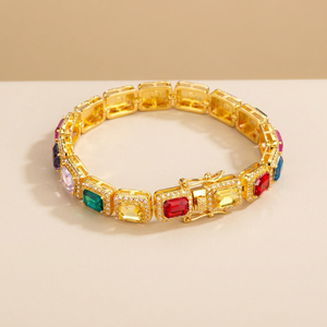 Cadena de Tenis con Diamantes de Corte Esmeralda Coloridos, Modelo VK-23 de RAMDUT IMPEX, Precio Directo de Fábrica, Chapado en Oro, Joyería Hip Hop Moderna Unisex - Product Image 5