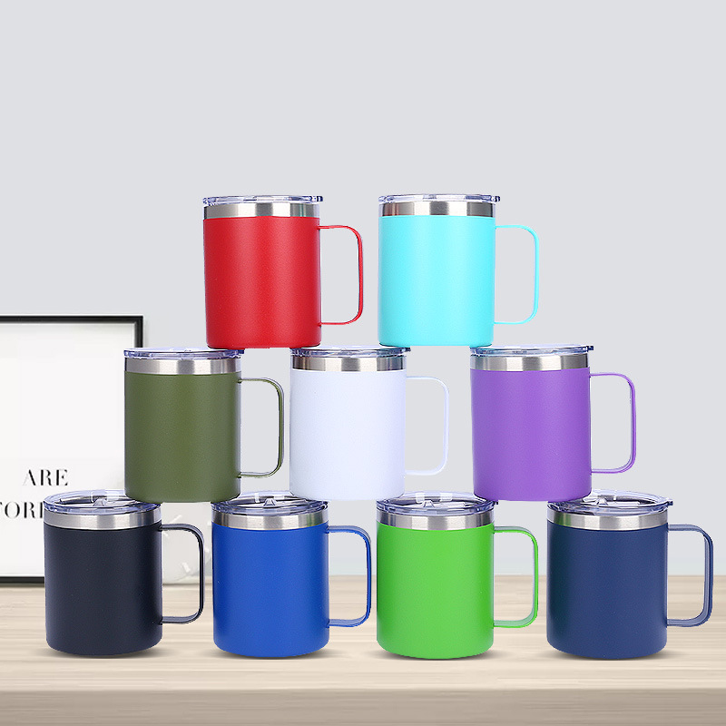 2021 Лидер продаж на Amazon, вакуумная Изолированная кружка с двойными стенками 12 унций из нержавеющей стали, чашки для кофе с ручками и крышками