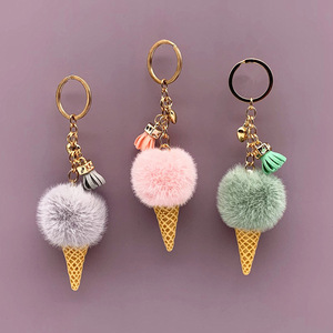 Personnalisé Mignon Dessin Animé Boule De Fausse Fourrure Douce Crème Glacée Porte-clés En Peluche Pendentif Pom Pom Boule Porte-clés pour Sac Charme Cadeau Promotionnel - Product Image 2
