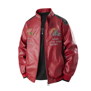 Giacca da <span class=keywords><strong>uomo</strong></span> in pelle PU con ricami pesanti, stile hip-hop europeo, da motociclista, vestibilità ampia e <span class=keywords><strong>di</strong></span> <span class=keywords><strong>tendenza</strong></span> - Product Image 3