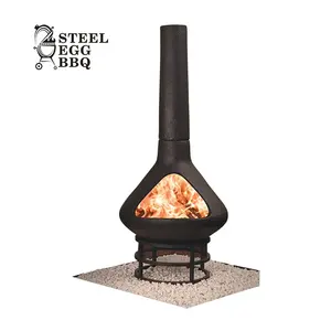 SEB / STEEL EGG BBQ Fire Pit with Chimney Garden Clay Ceramic Firepit fireplace, Indoor Black Mexican Chiminea Outdoor Fireplace