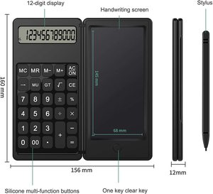 Calculatrice classique avec tablette d'écriture, logo personnalisable, alimentée par piles, en matériau ABS, modèle C5 - Bureau d'affaires - Product Image 1