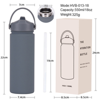 Bouteille d'eau isotherme en acier inoxydable de 550 ml, sans BPA, anti-fuite, avec couvercle à paille rabattable et poignée, noire, pour le sport et les activités de plein air