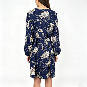 Vestido Mini Casual de Fiesta para Mujer, Novedad 2026, Azul Marino con Estampado Floral, Manga Larga, Cuello en V, con Cinturón y Volantes, Venta al por Mayor OEM - Product Image 6