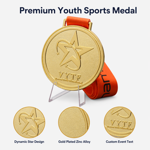 Medalla Deportiva Juvenil Personalizada, Chapada en Oro, Aleación de Zinc, Redonda, Cinco Estrellas, Premio de Competición, Recuerdo para Finalistas de Torneos, OEM - Product Image 5
