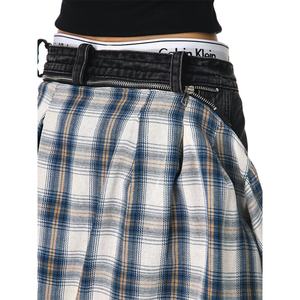 Vente en gros de pantalons en jean pour femmes, style boyfriend, vintage, amples et droits, en tissu patchwork à carreaux - Product Image 5