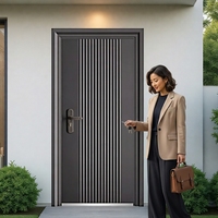 Porte d'entrée de sécurité moderne en acier nervuré antivol pour la maison