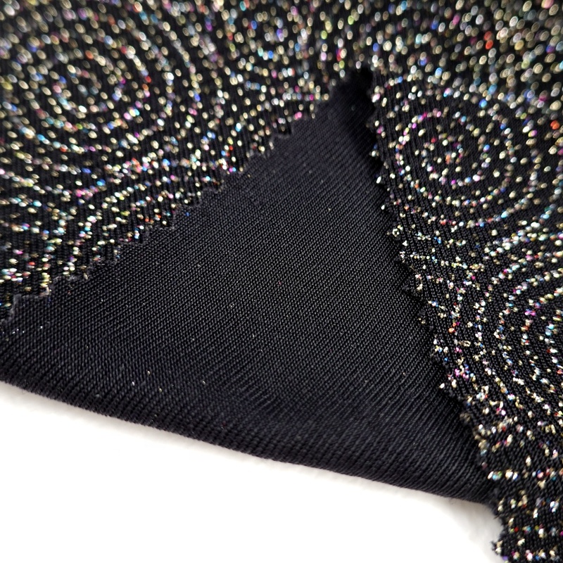 Роскошная блестящая 65% нейлоновая 25% металлическая 10% эластичная трикотажная ребристая блестящая ткань для платьев