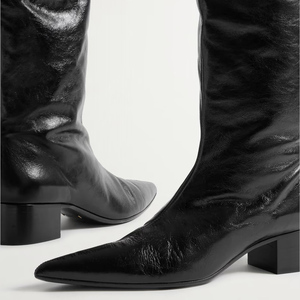 Large Size 46 Solid Wide Fit Women's Knee High Boots Ladies Low Square Heels Shoes Pointed Toe on <b>Long</b> Booties - Product Image 2