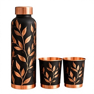 Juego de Botellas de Agua de Cobre con Diseño de Hojas, en Negro y Oro Rosa, para Viaje, Termo Portátil y Tazas - Product Image 1