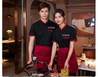 Stock rapide mode respirant 100% Polyester hôtel Restaurant boulangerie café serveur serveuse uniforme t-shirts