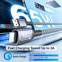 Câble USB-A vers Type-C 10 Gbit/s 3A 65W à charge rapide, avec coque en alliage d'aluminium et blindage en feuille, pour ordinateur, voiture, lecteur de codes-barres