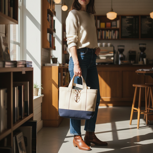 Bolsa de Lona Resistente Personalizada, Bolsa de Compras de Algodón de 16 oz, Bolsa de Dos Tonos para Librerías - Product Image 3