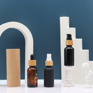 Flacone contagocce in vetro vuoto all'ingrosso flacone di siero <span class=keywords><strong>gelo</strong></span> rotondo flacone di olio essenziale da 30ml con tappo in bambù - Product Image 5