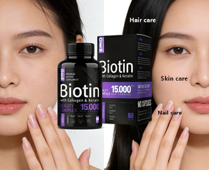 Capsules de biotine avec collagène <span class=keywords><strong>et</strong></span> kératine OEM |   Complexe de beauté 15 000 mcg |   Complément alimentaire pour la santé des <span class=keywords><strong>cheveux</strong></span>, de la peau <span class=keywords><strong>et</strong></span> des ongles - Product Image 2