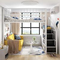 Platzsparendes Multifunktionales Metall-Hochbett mit Schreibtisch unter dem Bett, Robuster Eisenrahmen Etagenbett