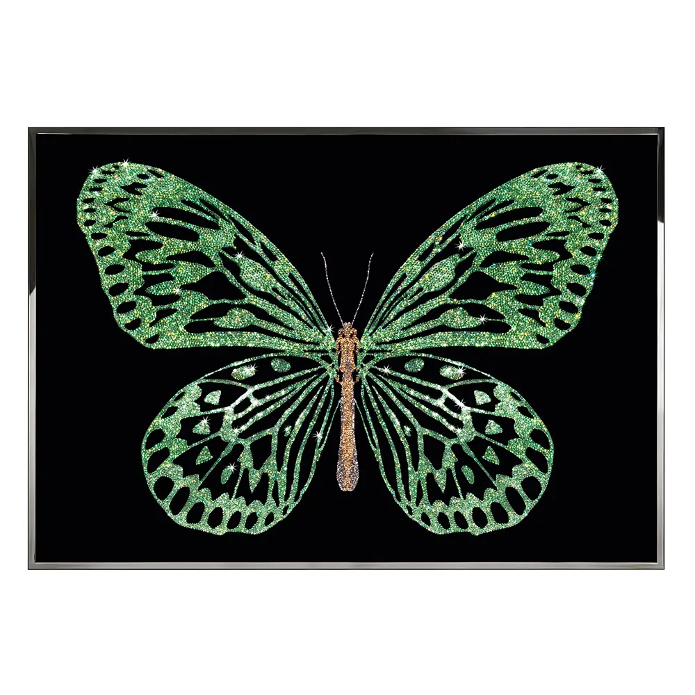 Desain mewah kupu-kupu lukisan kristal buatan tangan abstrak terkenal 5d merah lukisan kupu-kupu hijau mummified