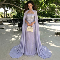 Robe de soirée de luxe Sharon Said SS112 avec cape, ornée de perles, pour femme, style sirène, pour mariage et fête, prête à être expédiée, couleur lilas