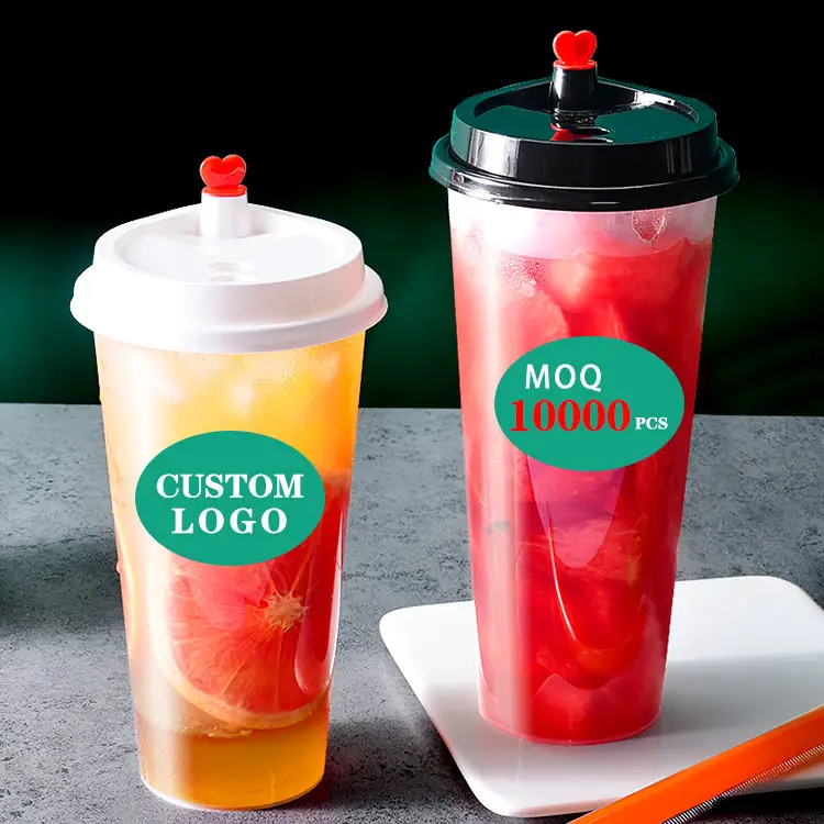 Özel logo baskılı tek kullanımlık soğuk sıcak içecek kapaklı plastik bardak şeffaf pp fincan boba kabarcık plastik bardaklar