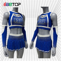 Tenues de cheerleading bleu et blanc scintillantes, jupe plissée fendue, uniforme de cheerleading avec manches longues pour les spectacles des adolescentes