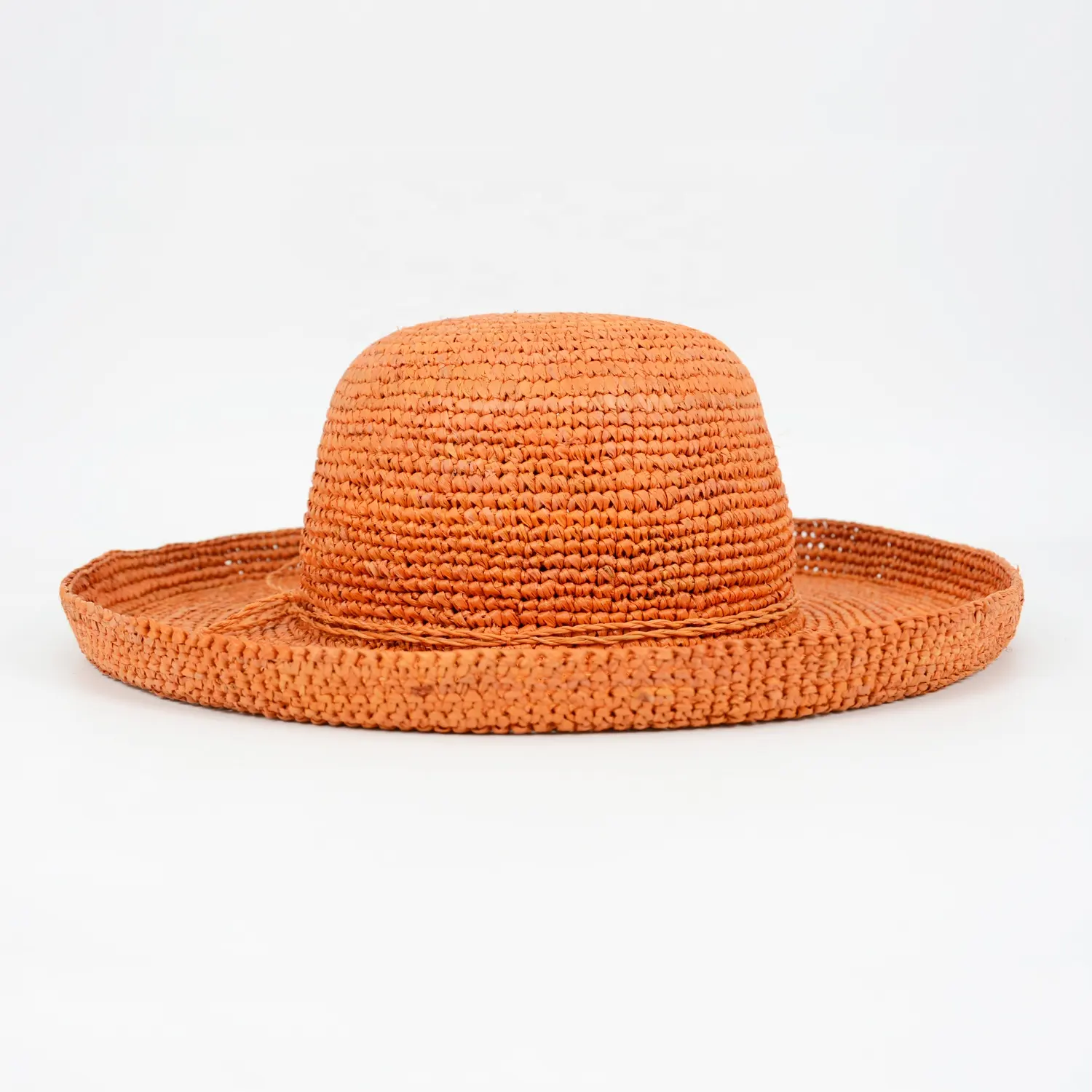 Sombreros de paja de rafia naranja de ganchillo para mujer, sombrero de ala ancha con logotipo personalizado, sombrilla flexible, fiesta, pesca, hierba Natural dibujada a mano
