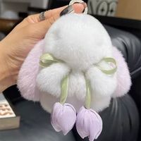 Porte-clés personnalisé en fausse fourrure moelleuse, pendentif lapin en peluche, jouet à suspendre pour voiture ou sac à dos, ornement cadeau